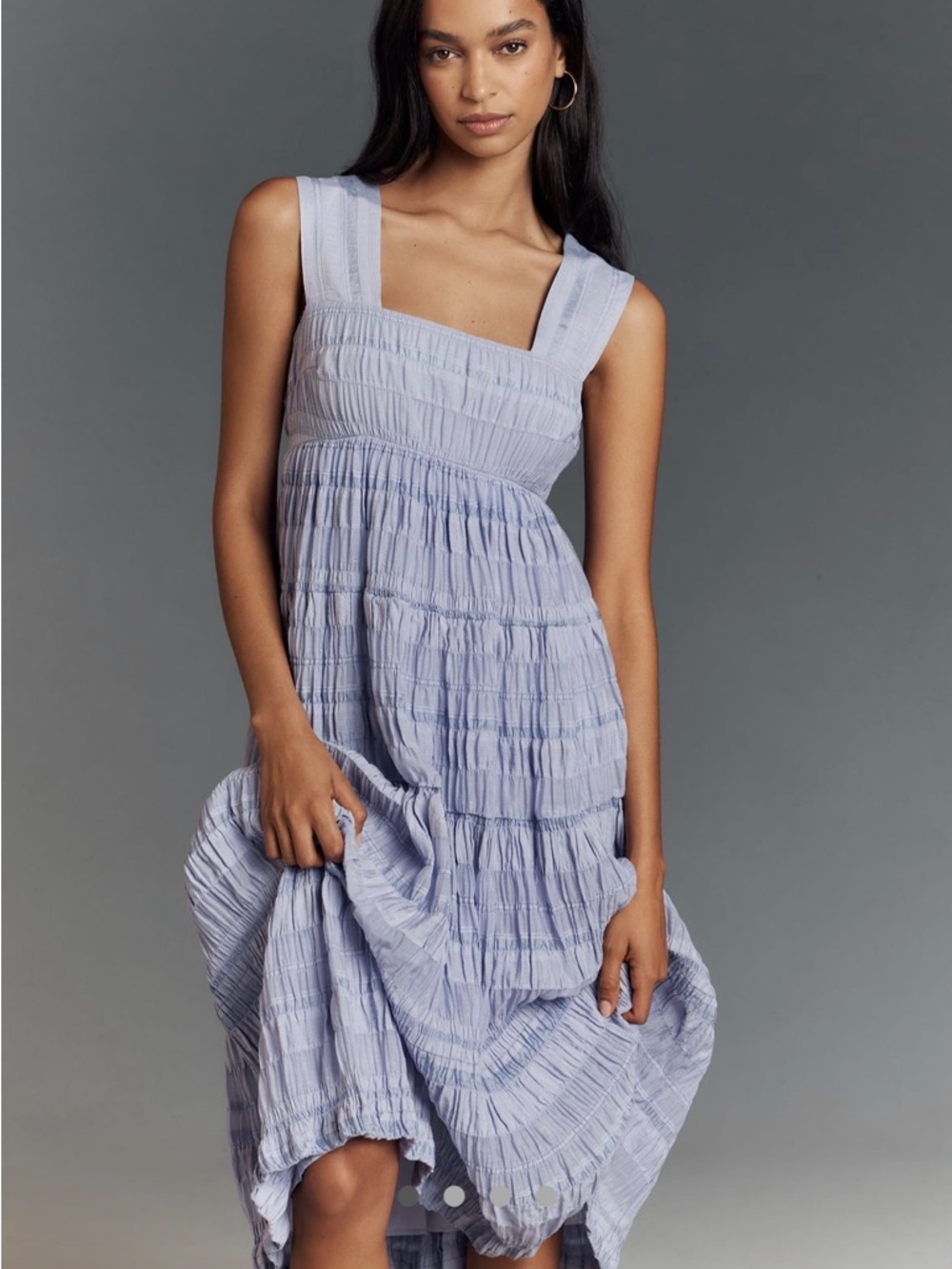NWT Anthropologie Helena SquareNeck SmockedTiered Midi Dress Lilac Purple Sz Med